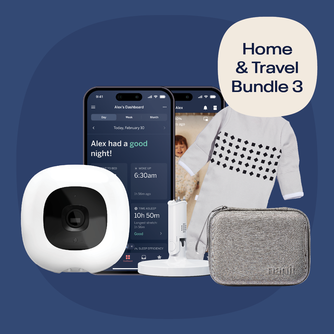 Nanit Home & Travel Bundle 3 with baby monitor and accessories, compact and portable for safe infant monitoring at home or on the go.