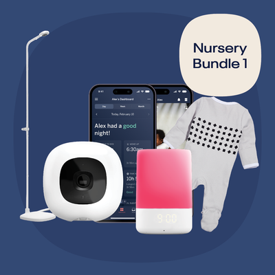 Nanit Nursery Bundle 1 includes baby monitor and accessories, featuring a sleek design and user-friendly features for nursery safety.